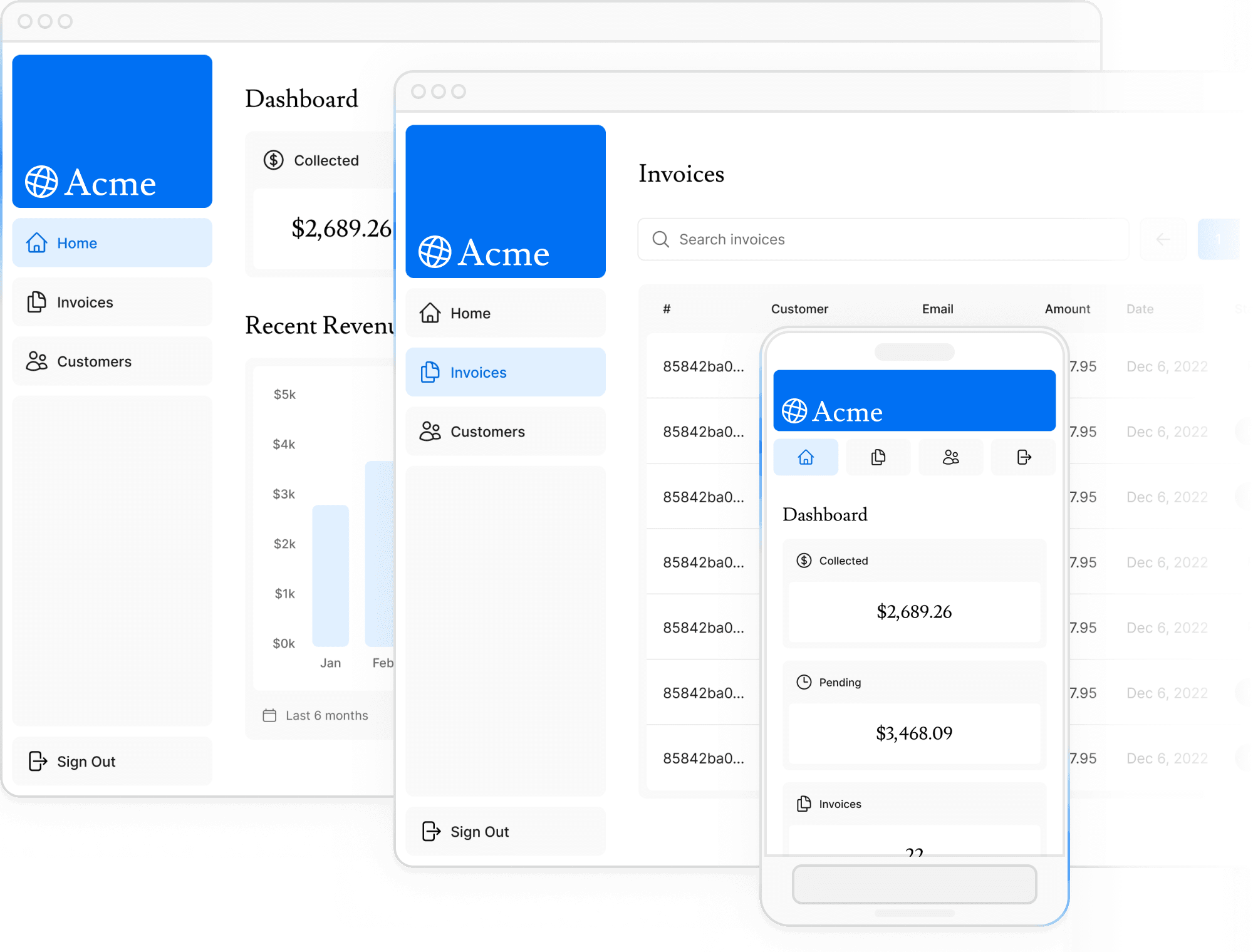 Screenshots of the HappyApp application showing desktop version