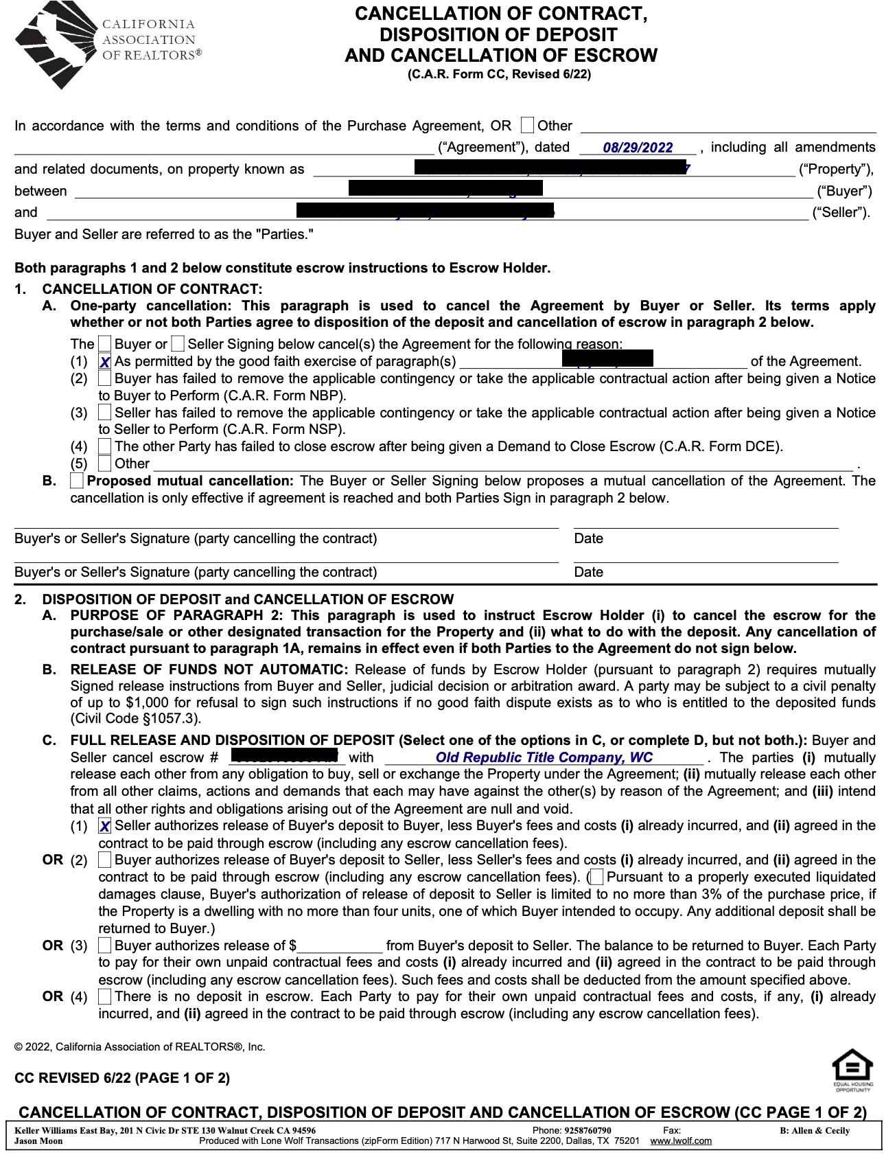 Cancellation form