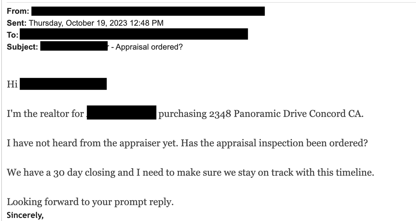 Check in email with appraisal