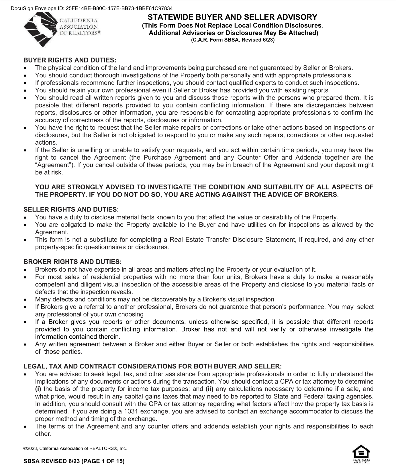 Buyer and Seller Advisory