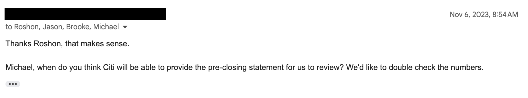 Request preclosing statement