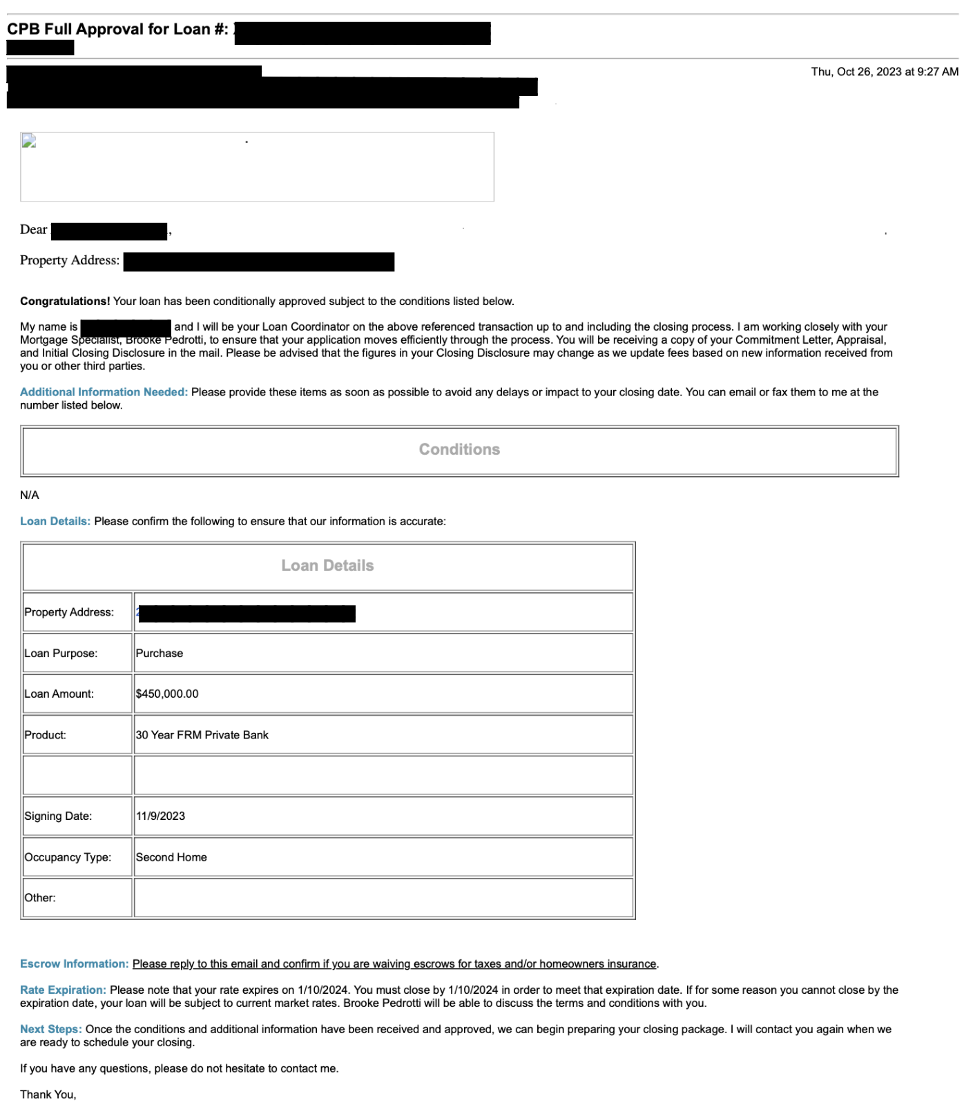 Full approval letter