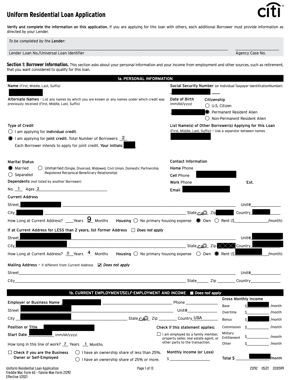 Loan application page 1
