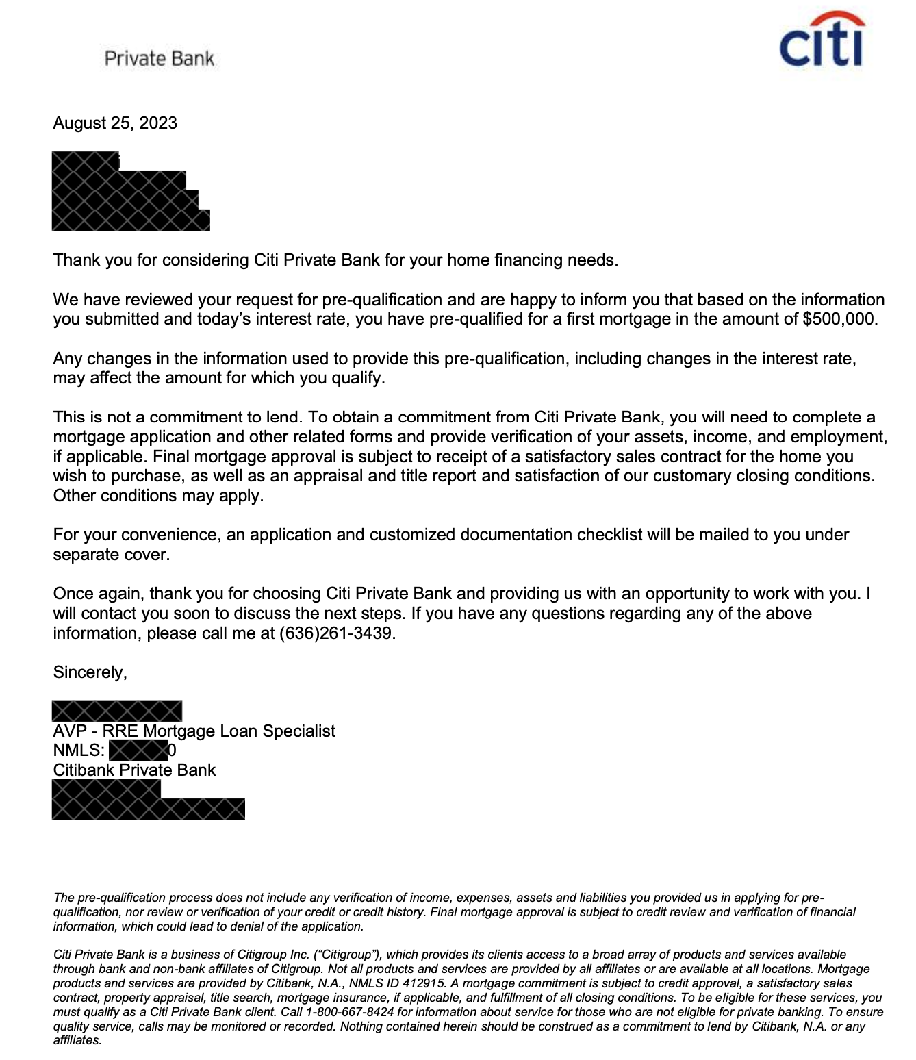 Example prequalification letter